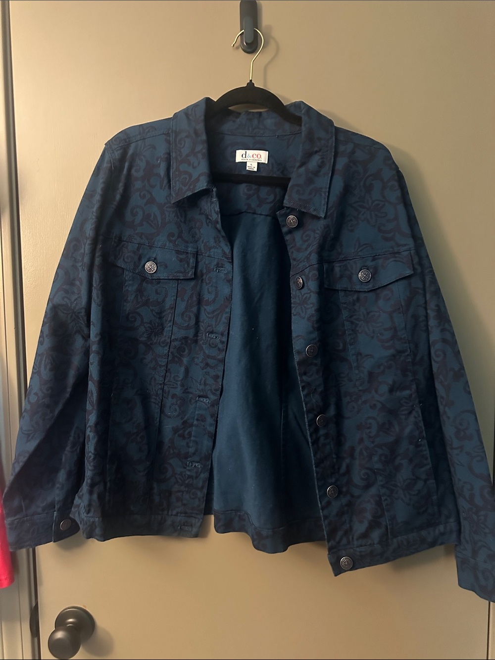 d.co Women's Blue Patterned Jean Jacket